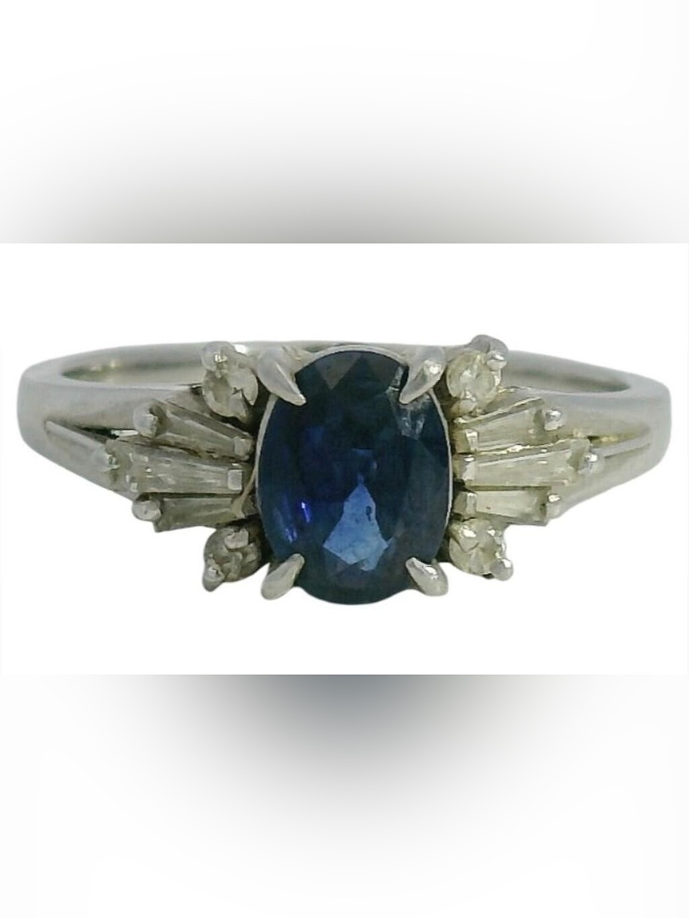 Platinum Blue Sapphire and Diamond "Ballerina Halo" Cocktail Ring - Picture 3 of 10